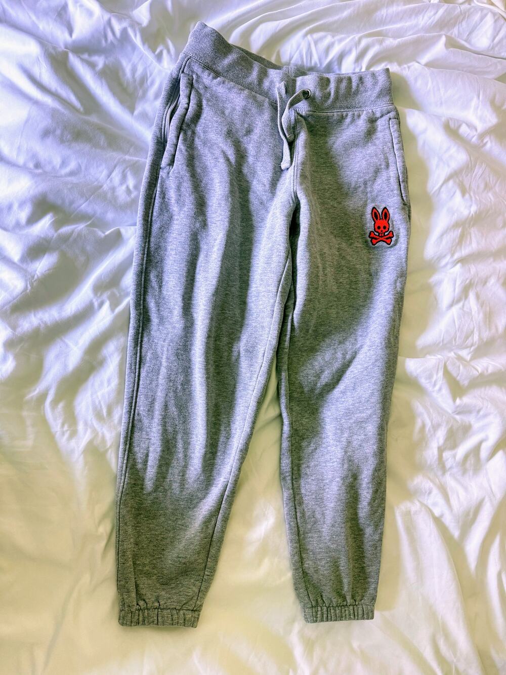 Psycho Bunny Grey Waffle Knit Jogger Orange Logo sz 10-12 M